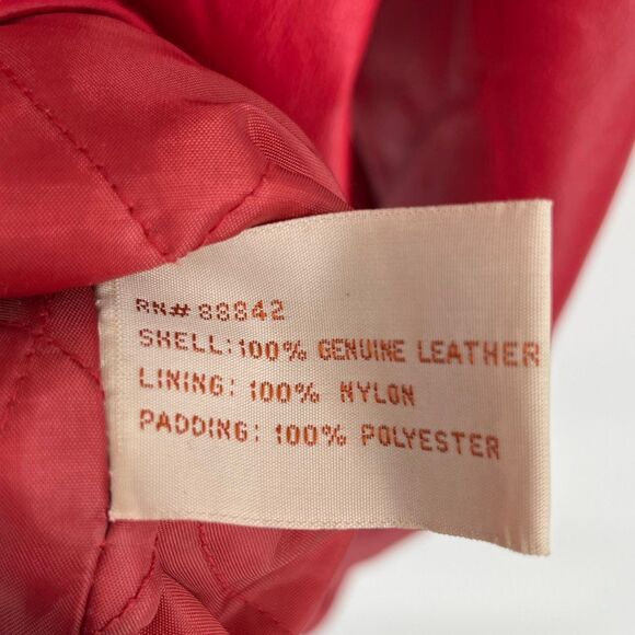 VENEZIA Vtg Leather Jacket Women's Size XL Red Quilted Lining Full Zip Coat Pkts - Picture 9 of 15